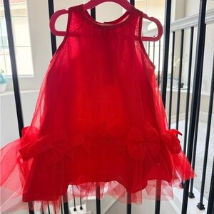 Toddler Red Tulle Dress with Bow Accents